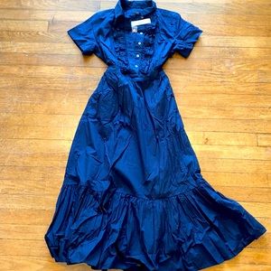 Ruffle-front midi dress in cotton poplin